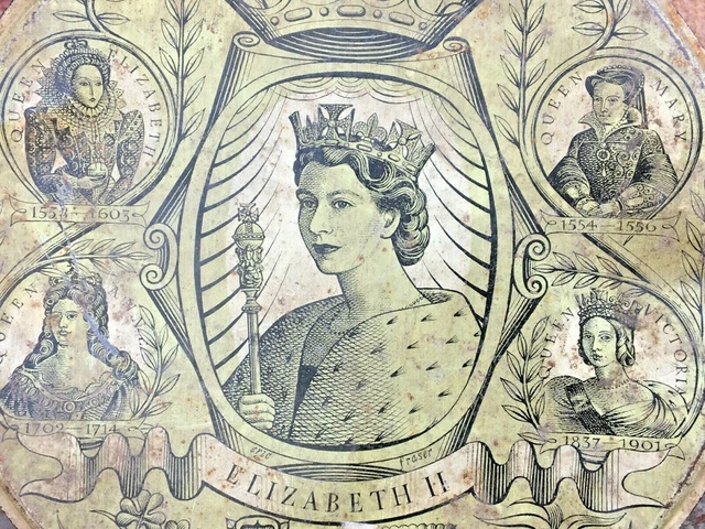 Vintage Old W. & R. Jacob & Co Five Queens Print Biscuit Adv. Tin Box England