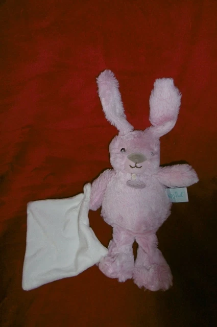 Doudou Peluche Babynat Lapin Guimauve Rose Mouchoir Blanc Neuf