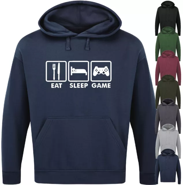 EAT SLEEP GAME HOODIE Funny Slogan Novelty Mens Geeky Gift Video Gaming Nerd Top