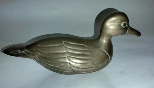 Vintage Old Solid Brass Duck Mallard Detailed Figurine Large 10" Collectible