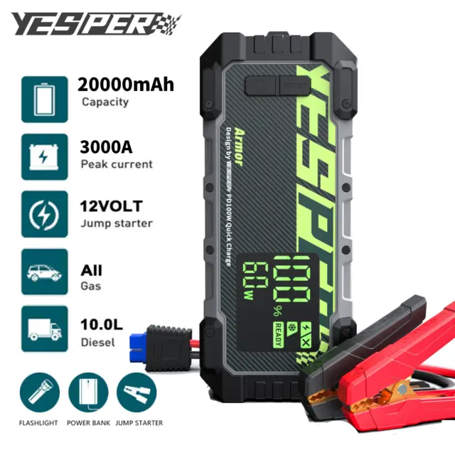 YESPER Jump Starter Battery Pack 12V Car Battery Emergency Booster Box 3000A
