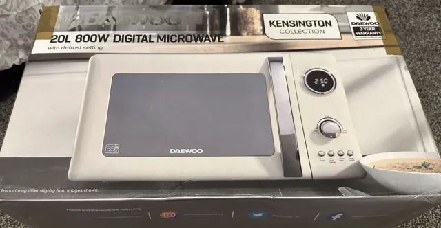 Daewoo Kensington Microwave 20L Digital Timer Defrost 5 Power Setting 800W Cream