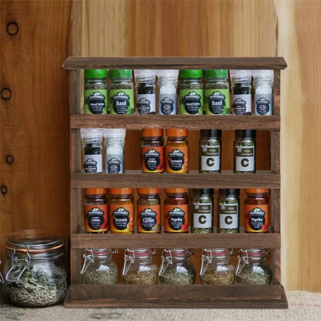 Vintage Wooden 4-Tier Spice Rack Wall Hanging Shelf Kitchen Storage Jars Stand