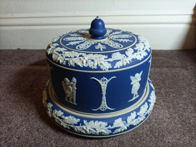ANTIQUE 19TH CENTURY English Dudson Jasperware Blue & White Cheese