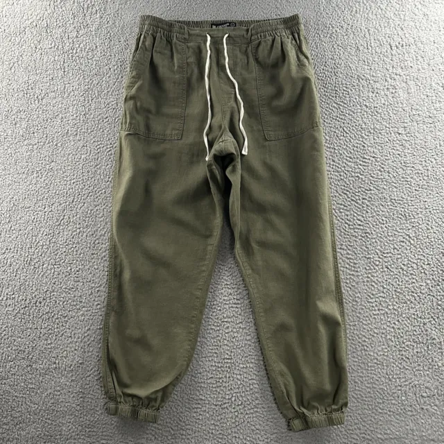 BLANKNYC Womens Pants Green Size Large Jogger High Rise Utility Linen Blend
