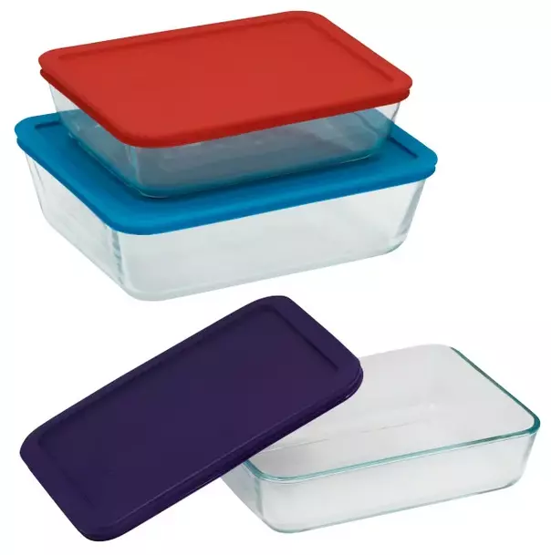 Set of 6 Rectangular Glass Food Storage Containers with Lids