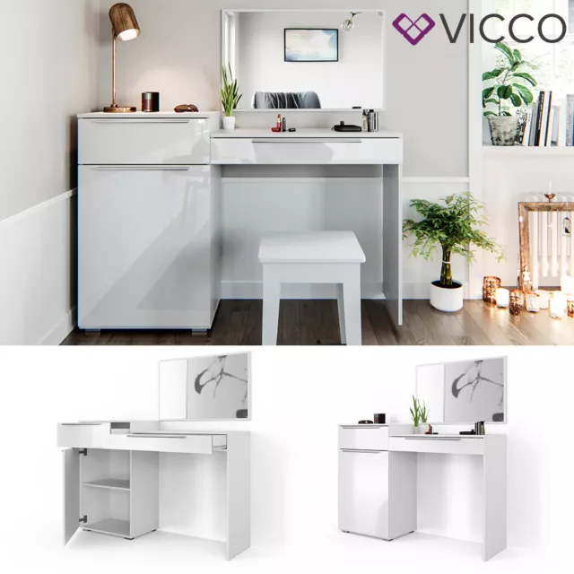 Vicco Table de maquillage Little Lilli commode de coiffeuse LED blanc + banc