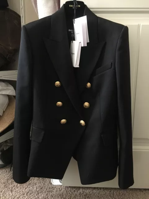 Balmain Double Breasted Women's Jacket, Black, Gold Buttons, NWT, Size 40 