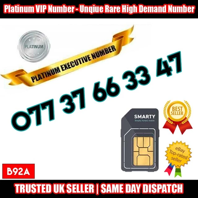 PLATINUM Number Golden Number - 077 37 66 33 47 - Easy to Memorise SIM - B92A