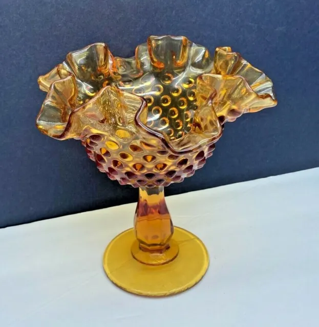 Vintage Fenton 3628 CA Colonial Amber Hobnail Comport-Stamped