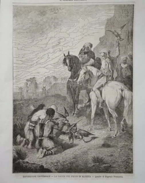 Xilografia Originale Del 1867-Caccia Col Falco In Algeria : Quadro Di Fromentin