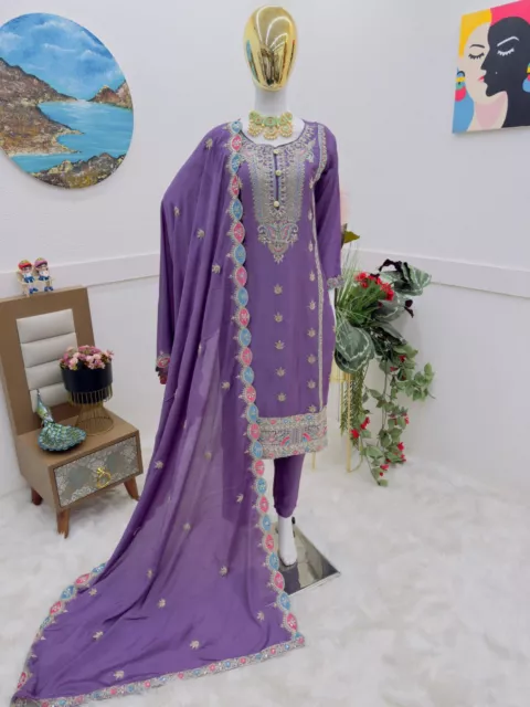 Gown Party Wear Indian Pakistani  Wedding Chinon Silk  Salwar Kameez Bollywood