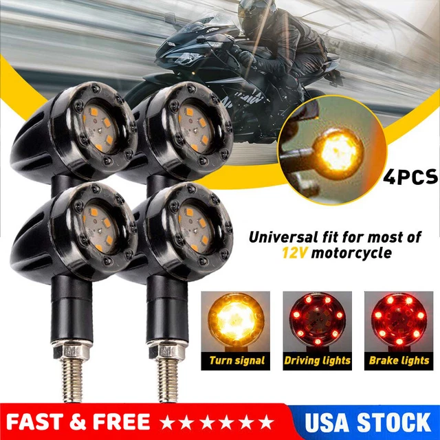4Pcs Motorcycle LED Bullet Turn Signal Brake Running Tail Light For Bobber Racer