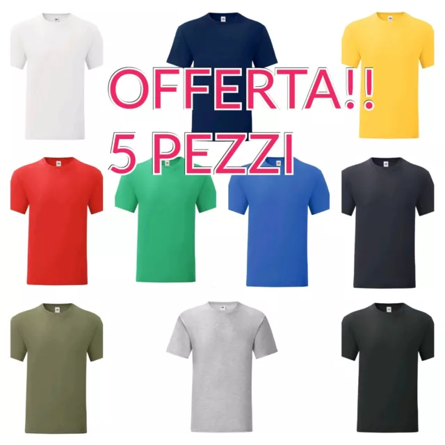 Pack 5 T-Shirt Uomo Fruit Of The Loom Maglietta Manica Corta Maglia Cotone