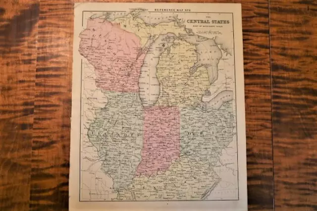 1876 Rare Warren Atlas Map-The Central States-Michigan, Wisconsin, Ohio