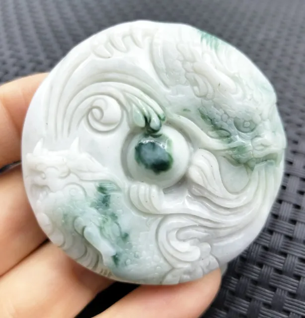 Certified Green Lavender Natural Type A Jadeite Carved Dragon Bead 生意兴隆 Pendant