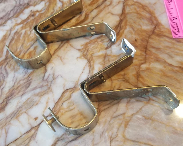 2 Vintage Brass Finish Adjustable 1" D Curtain Drapery Rod Bracket Holder