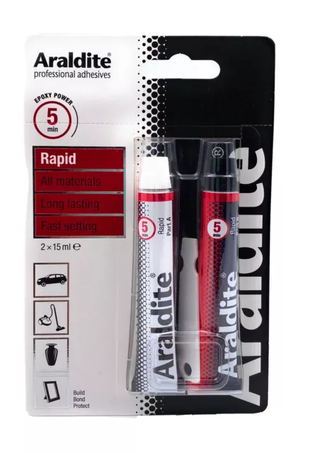 Araldite Rapid Epoxy Adhesive Bonds All Materials Fast Setting Glue - 2 x 15ml