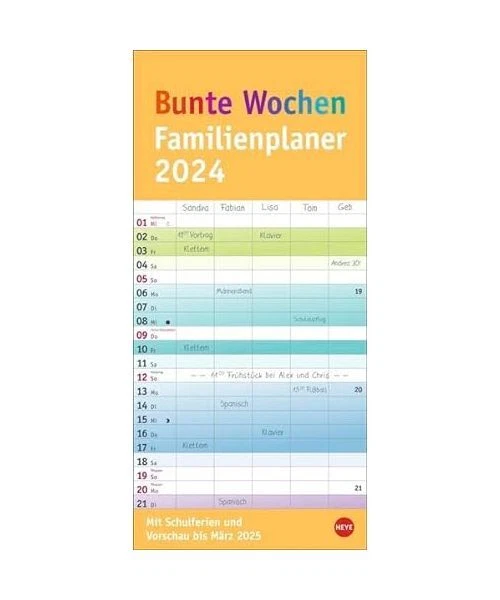 Häfft Familienplaner 2024 - Wandkalender Mit 5 Spalten Blattgold