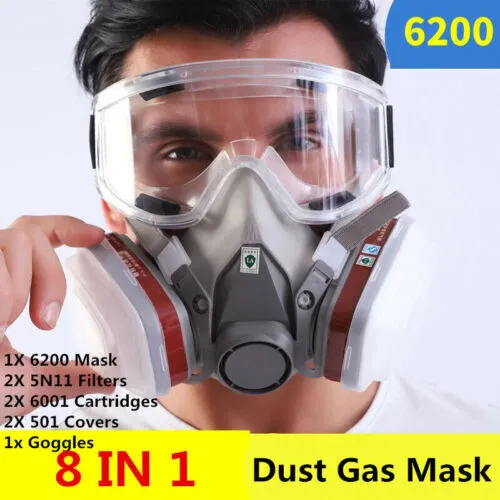 Half Face Gas Mask Spray Paint 6200 Respirator Glasses Facepiece Safety Reusable