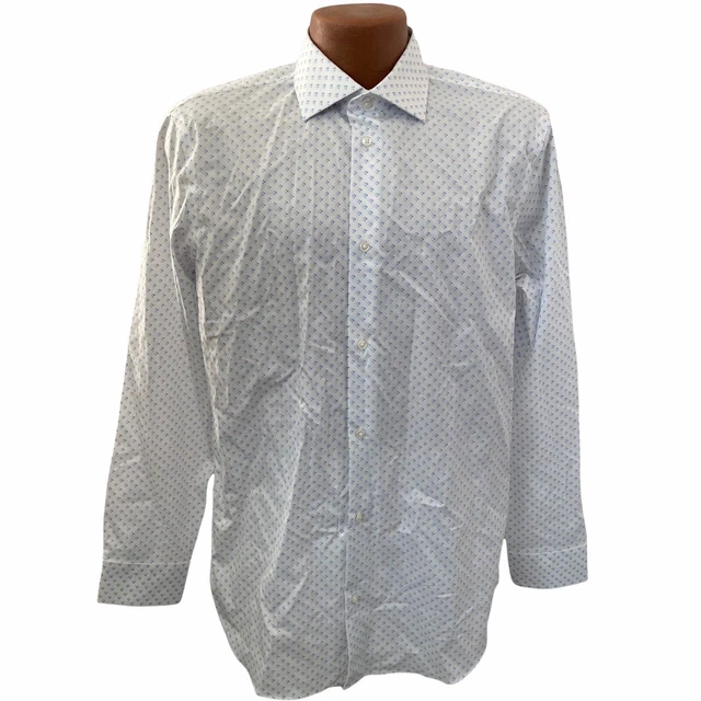 Nordstrom Shirt Mens Shop Non Iron White Blue Tonal Dots Button Down Size 16