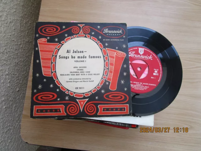 Al Jolson=Songs He Made Famous Vol.1 (Tri Centre)  E.p.  P/C Vg++