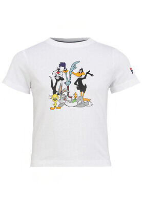 0024 Bianco T Shirt Fila Kids Looney Tunes Maglia Maglietta Logo Bambino Bambina