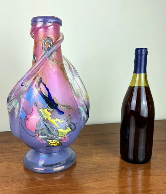 Grand Vase Vintage en Verre Soufflé Blue Bubbles