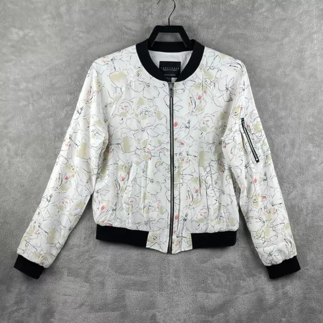 SANCTUARY Floral Full Zip Lightweight Bomber Jacket White Size Large