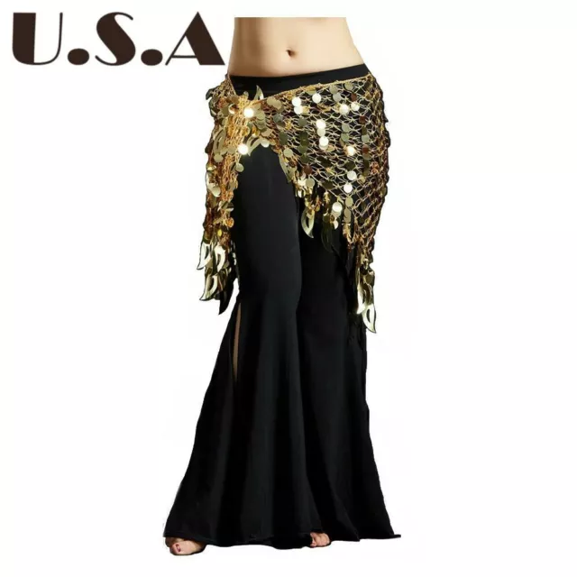 J'Style U.S Belly Dance Gold Hip Scarf Sequins Mesh Triangle Wrap Skirts