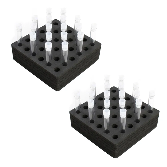 2 Test Tube Freezer Stands Transport Holds 36 Fits up to 16mm Black Foam Rack