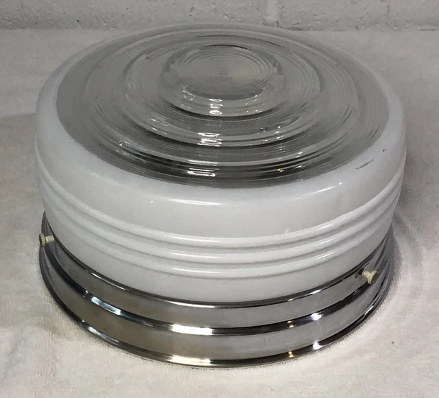 VINTAGE MID CENTURY Art Deco Chrome Flush Mount Light Fixture 2 Socket