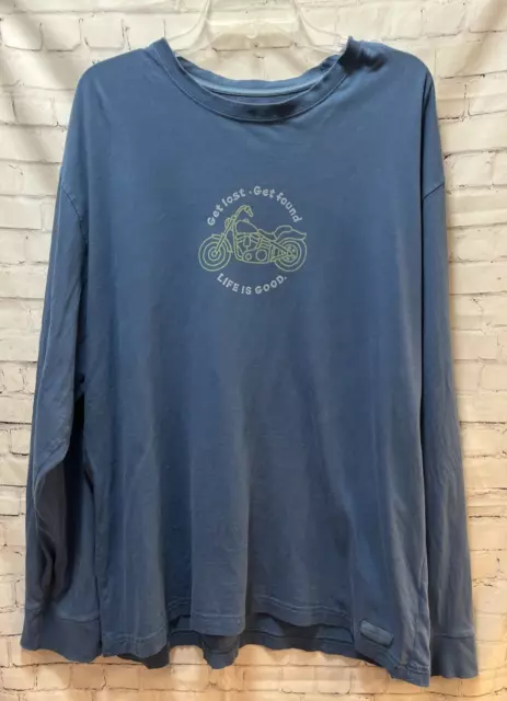 Life is Good XL Men long sleeve FLAW blue t shirt motorcycle Get Lost Get Found