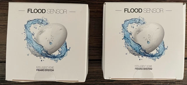 2 Fibaro System Z-Wave Flood Sensor Water Leak Alarm Detector (Qty 2)