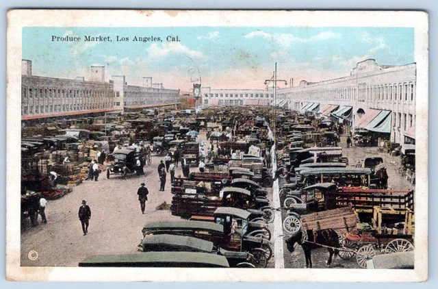 1923 Los Angeles California Ca Produce Market Horses Wagons Antique Cars Trucks