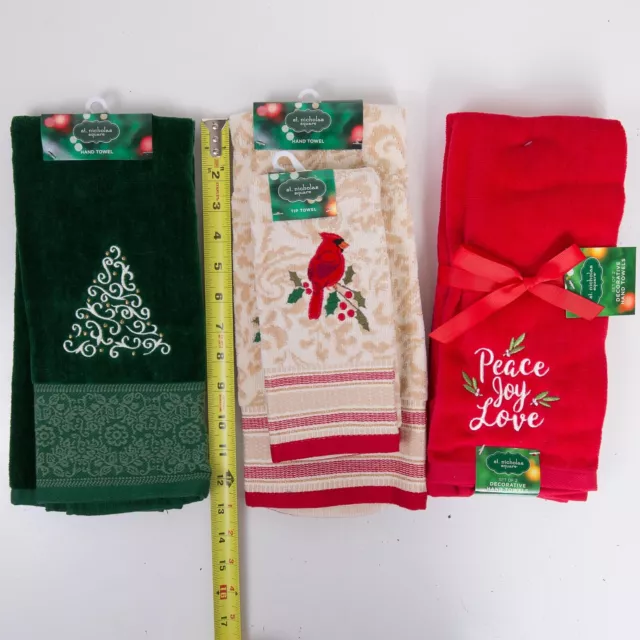 Christmas Hand Towels Tree Cardinals Holiday Bathroom St Nicholas Square Lot