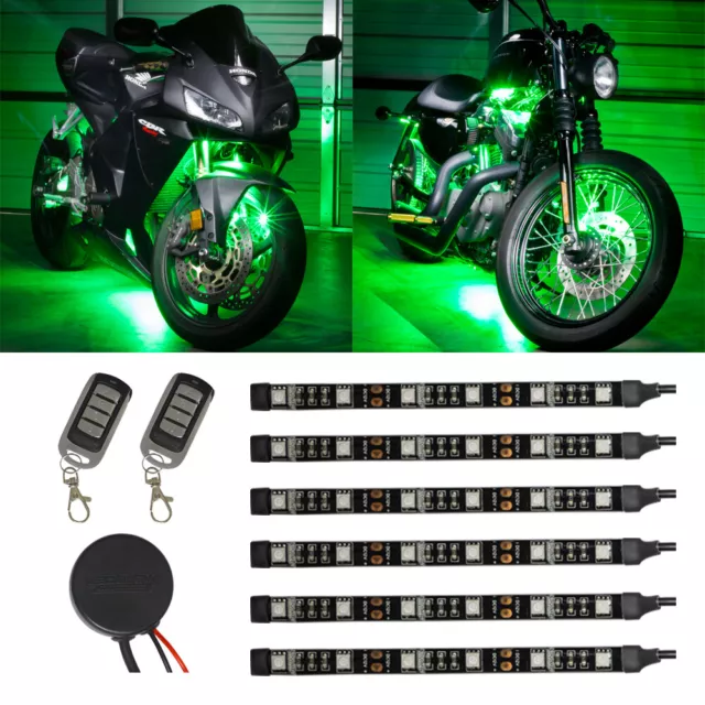 LEDGlow 6pc Advanced Green LED Flexible Motorcycle Accent Neon Engine Light Kit