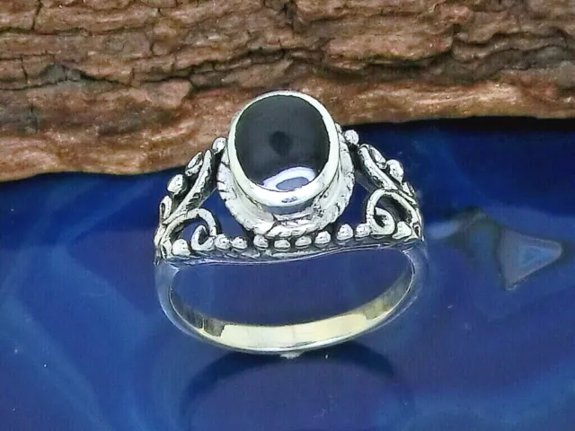 Damenring 925 Silber Ring mit schwarzem Stein Silberring Jugendstil