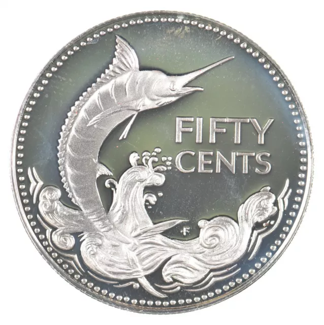 SILVER - WORLD Coin - 1974 Bahamas Islands 50 Cents - World Silver Coin *542