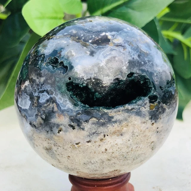 386g Natural Ocean Jasper Ball Quartz Crystal Geode Mineral Specimen Healing