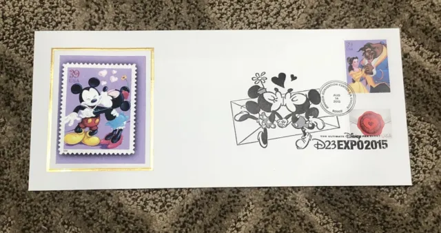 2015 D23 Expo Mickey & Minnie Envelope & Cancellation With Beauty & Beast Stamp
