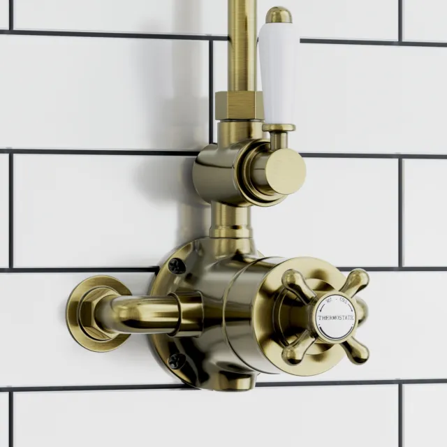 ENKI T93 Twin Thermostatic Shower Valve Top Outlet Traditional Bronze DOWNTON