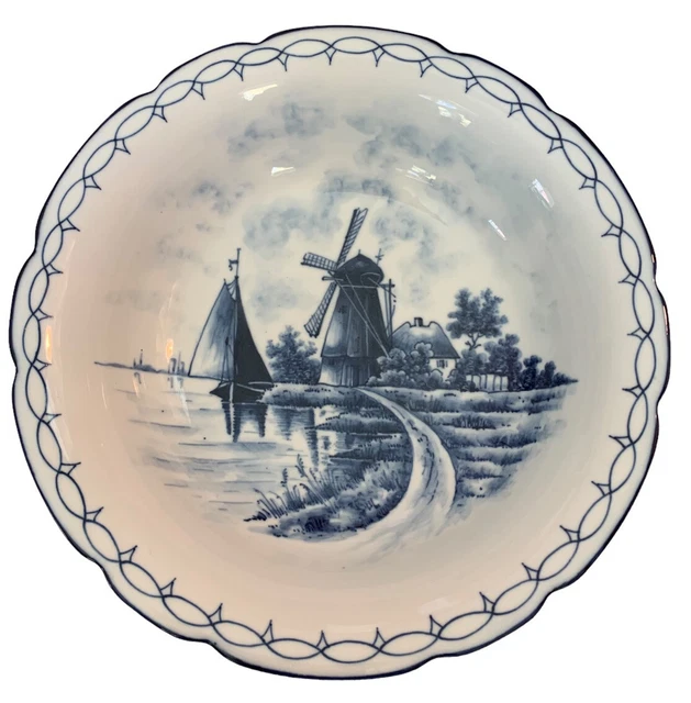 Vintage Delftware Handpainted Windmill Blue & White 9.5 inch Bowl Marked Germany