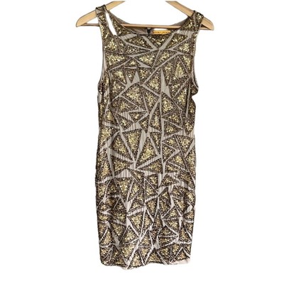 Alice + Olivia Henlin Sequin Gold Beaded Sheath Dress Size 6