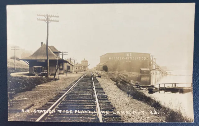 Mint Usa Real Picture Postcard Railway Station Vice Plant Line Lake NY