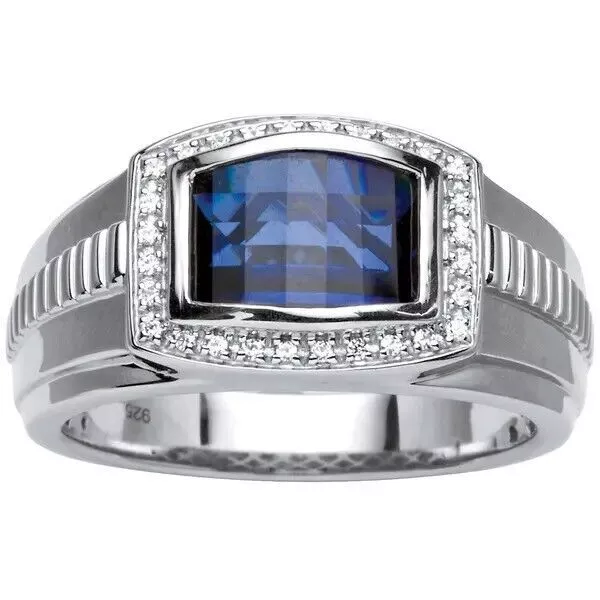 Art Deco Inspired Natural London Blue Topaz 925 Sterling Silver Men's Ring Gift