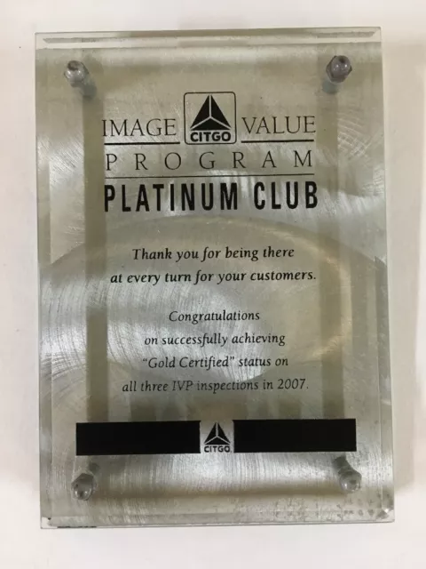 CITGO Gas Station Award Plaque PLATINUM CLUB Beveled Glass & Alloy Counter Sign