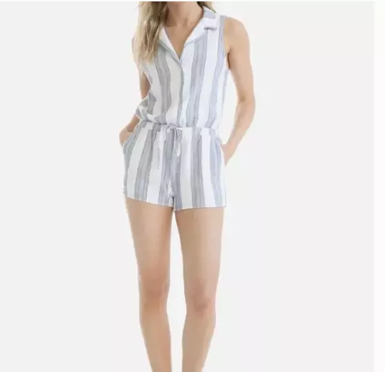 Bella Dahl Sleeveless Blue and White Striped Easy Romper - size Small NWT