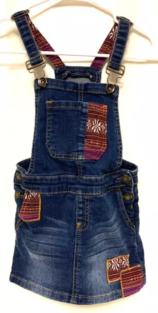 Lucky Brand Jeans Girls 6 blue dark wash denim jean jumper dress patchwork boho