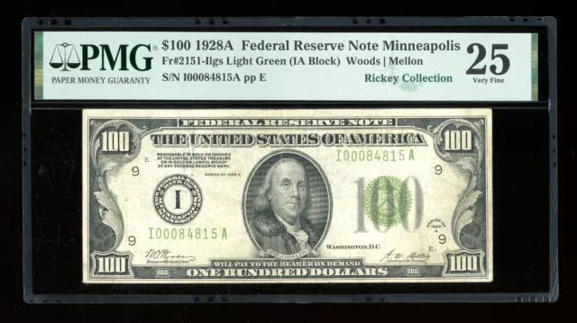 DBR 1928-A $100 LGS FRN Minneapolis Fr. 2151-Ilgs PMG 25 Serial I00084815A